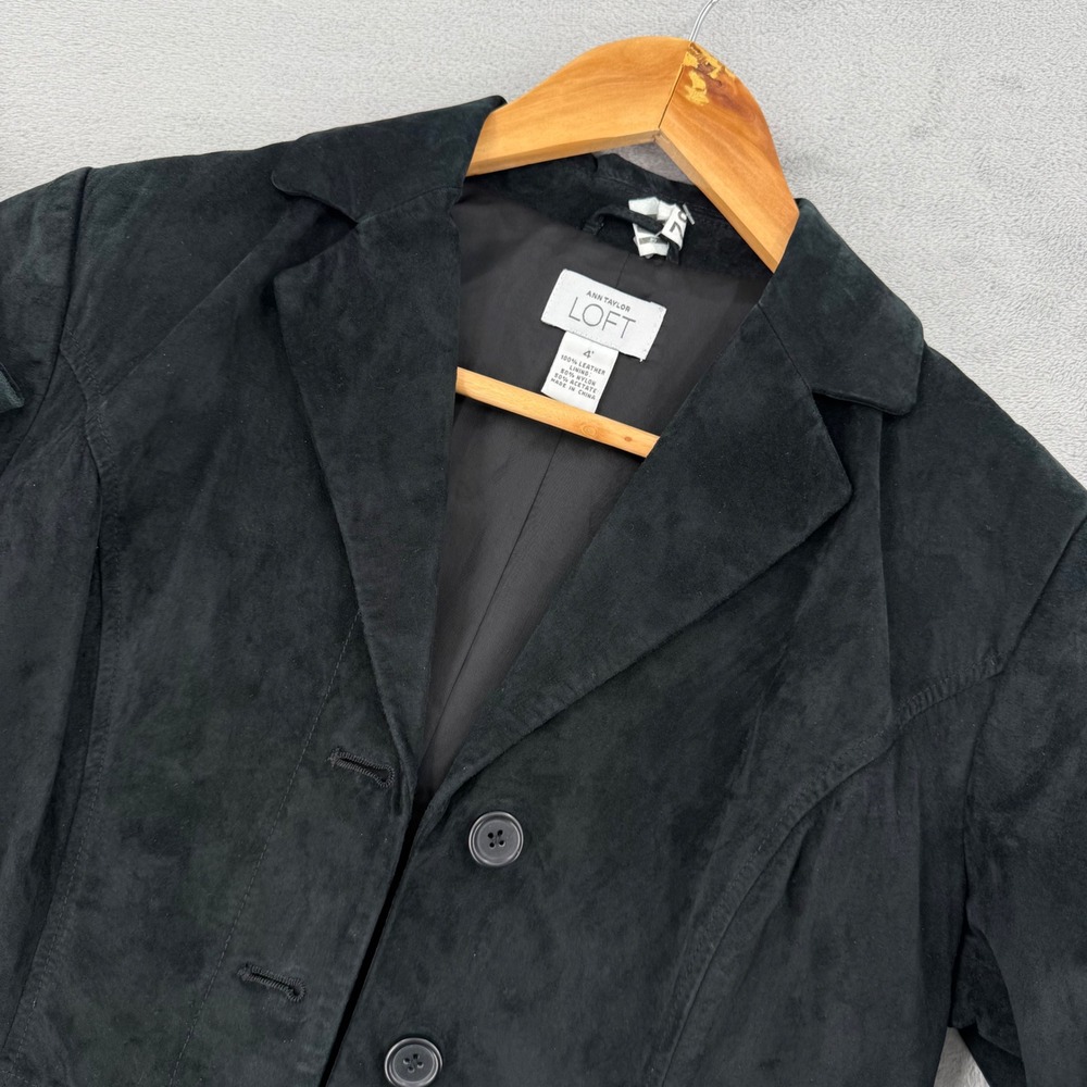 Vintage Ann Taylor Loft Jacket Womens Size 4 Black 100% Leather Button Blazer